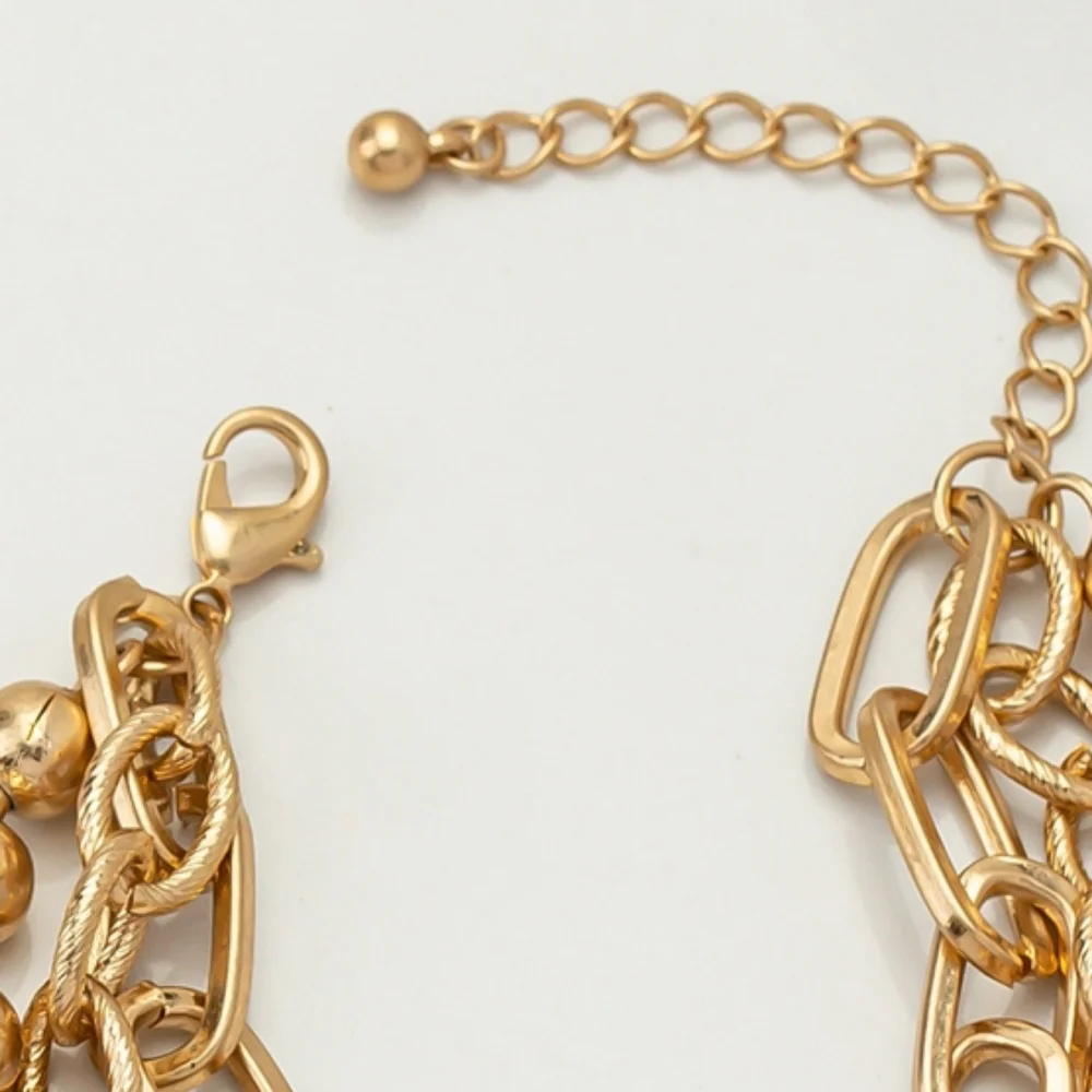 Three Strand Bead & Chain Gold Bracelet New! Street Styles 2022 - Picture 4 of 7